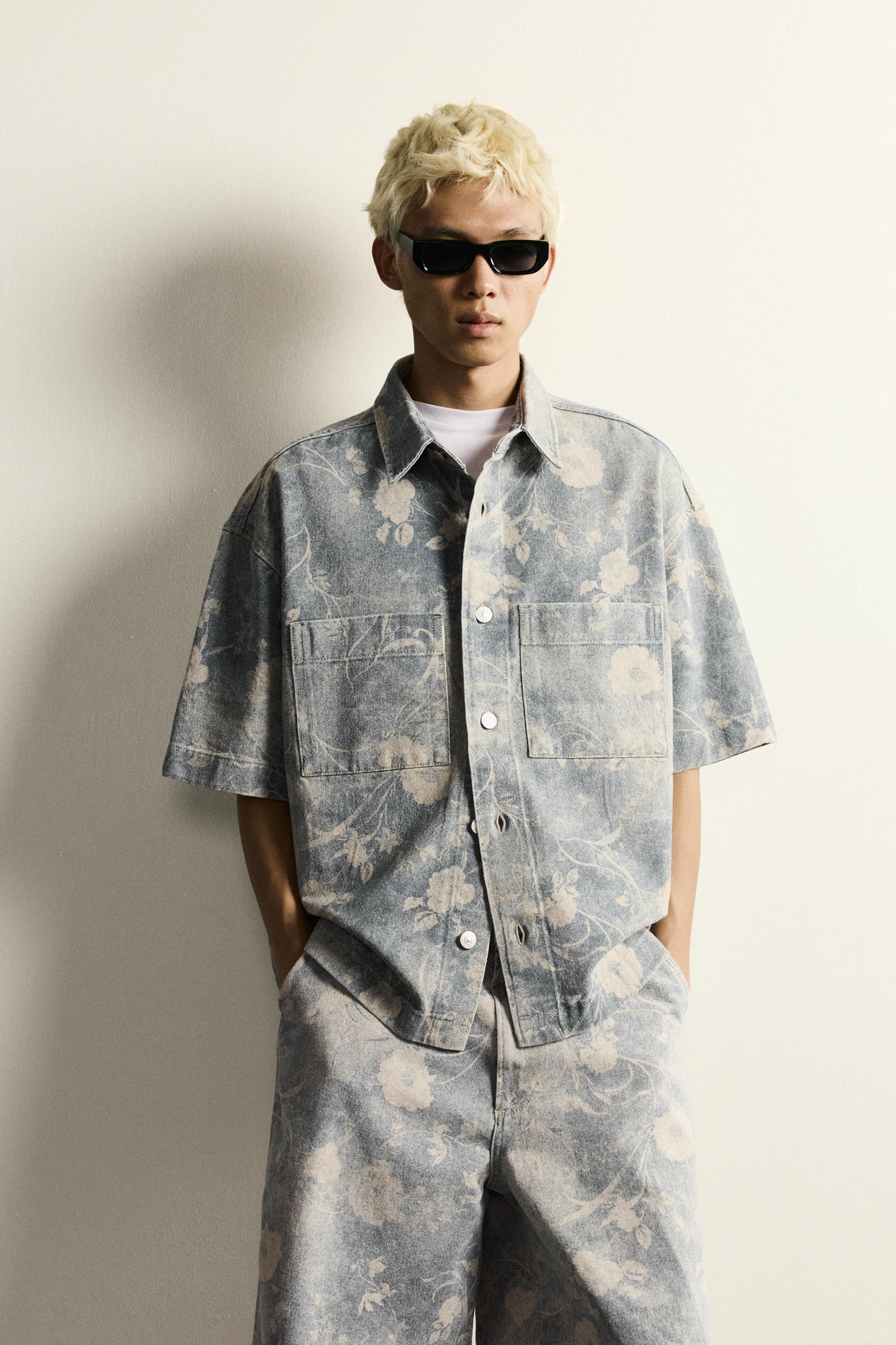 WASHED FLORAL PRINT RELAXED FIT SHIRT